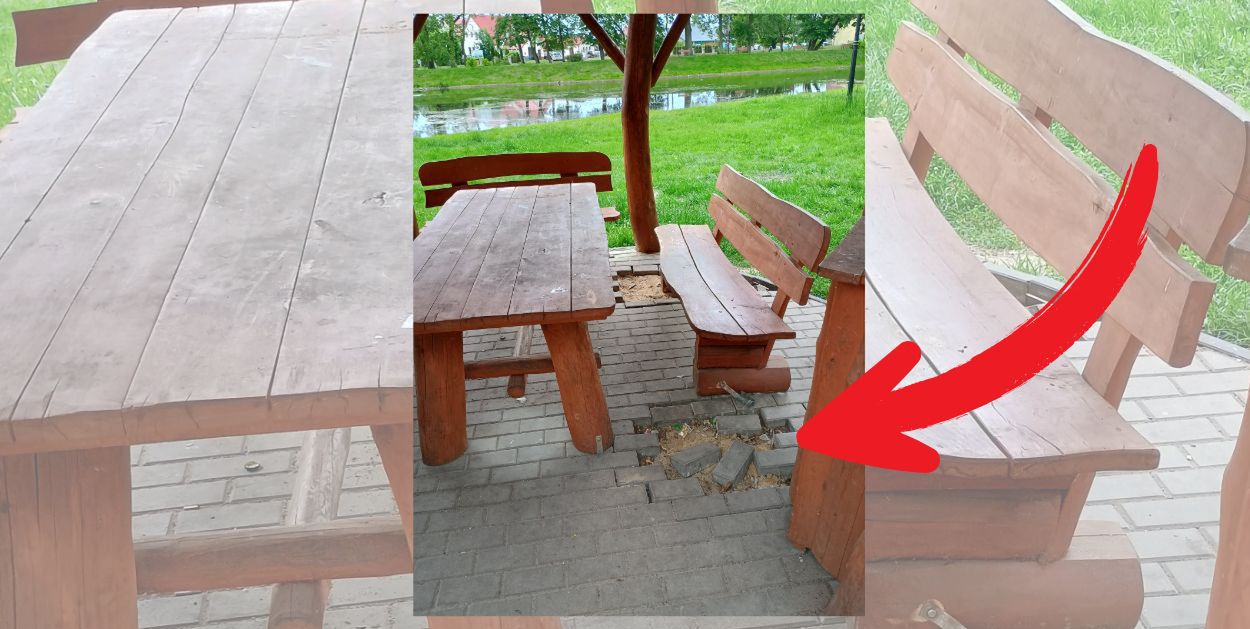 Wandale wyrwali kostkę pod altaną przy parku w Nowym Duninowie