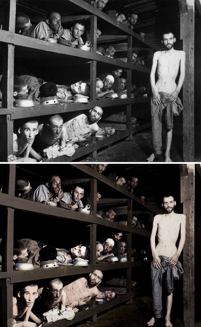 Więźniowie w obozie Auschwitz-Birkenau.
