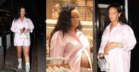 Rihanna w PIŻAMIE i z torebką za 8 tysięcy zachwyca się ubrankami w butiku dla bobasów (ZDJĘCIA)