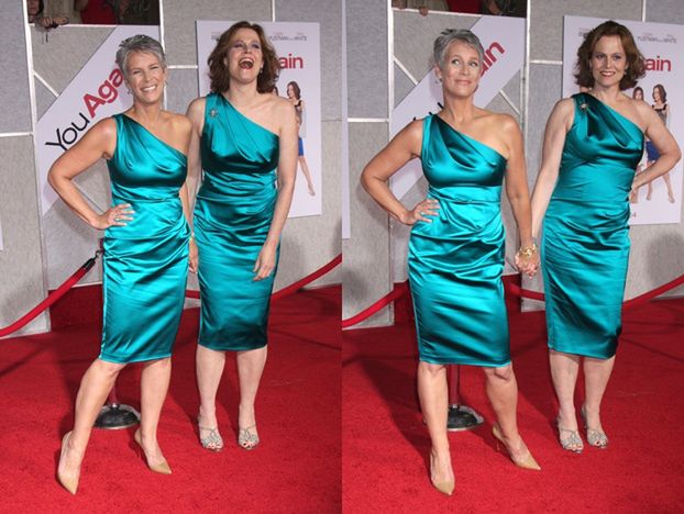 Dwie aktorki w tych samych sukienkach