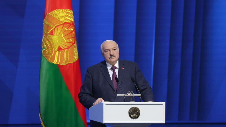 MINSK, BELARUS - MARCH 31: (----EDITORIAL USE ONLY MANDATORY CREDIT - "BELARUSIAN PRESIDENCY/ HANDOUT" - NO MARKETING NO ADVERTISING CAMPAIGNS - DISTRIBUTED AS A SERVICE TO CLIENTS----) President of Belarus Alexander Lukashenko makes state of the union address in Minsk, Belarus on March 31, 2023. (Photo by Belarusian Presidency /Handout/Anadolu Agency via Getty Images)