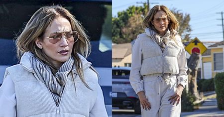 Opatulona Jennifer Lopez przemierza Los Angeles z grymasem na twarzy. Wygląda jak na ściankach?