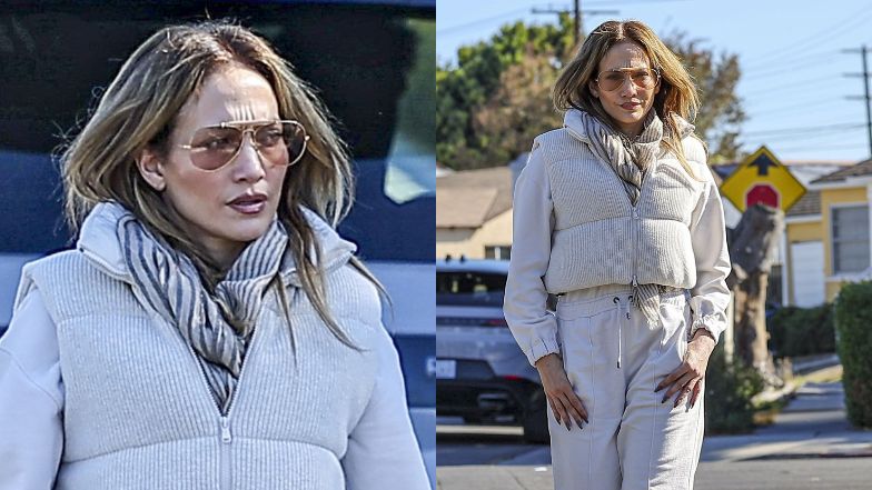 Opatulona Jennifer Lopez przemierza Los Angeles z grymasem na twarzy. Wygląda jak na ściankach?