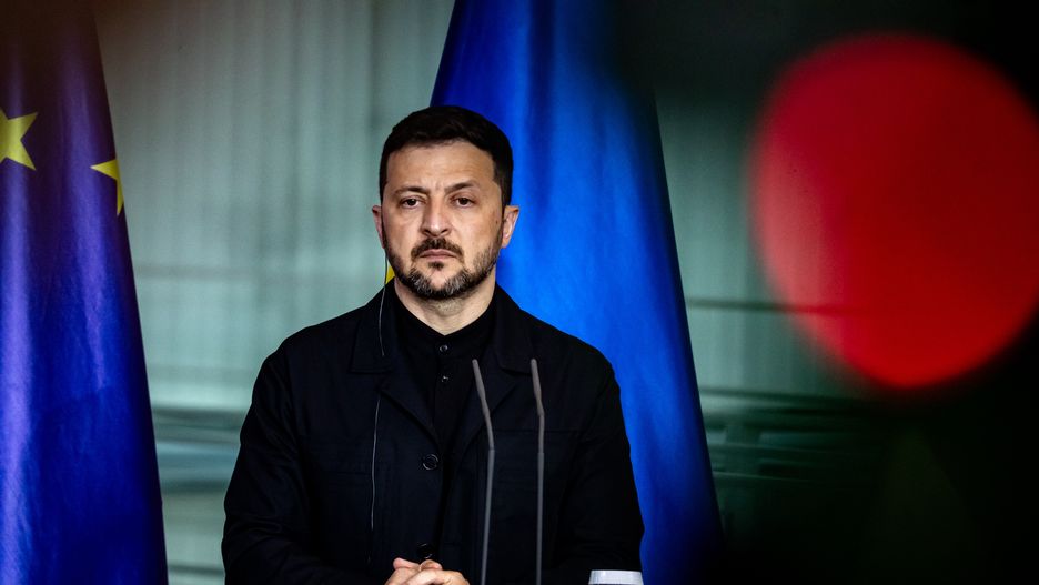 Ukrainian President Volodymyr Zelensky is pictured during a press conference with German Chancellor Friedrich Merz (not in the picture) in Berlin, Germany, on May 28, 2025. (Photo by Emmanuele Contini/NurPhoto via Getty Images)