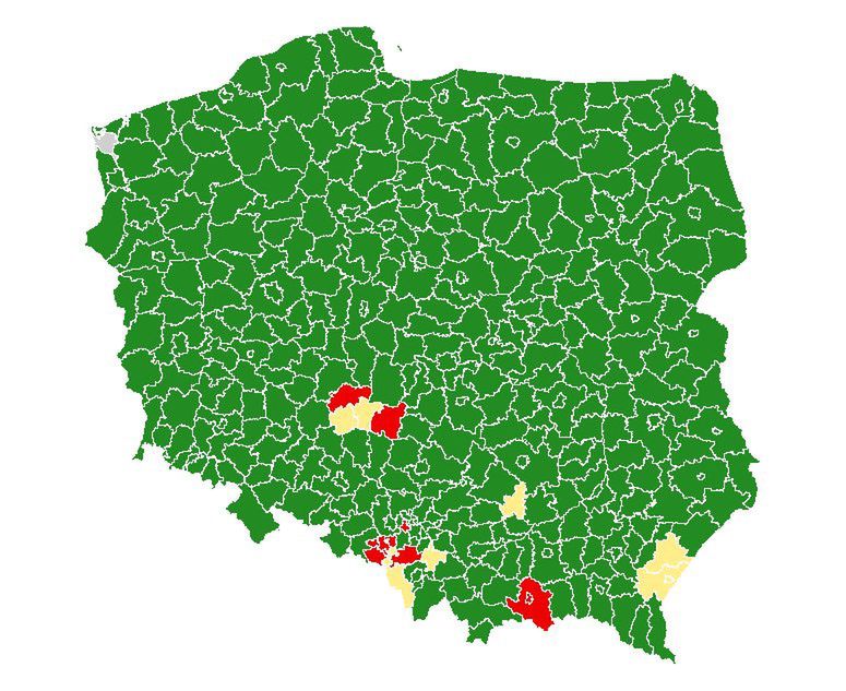 Mapa powiatów, w których wracają obostrzenia (fot. Ministerstwo Zdrowia) 