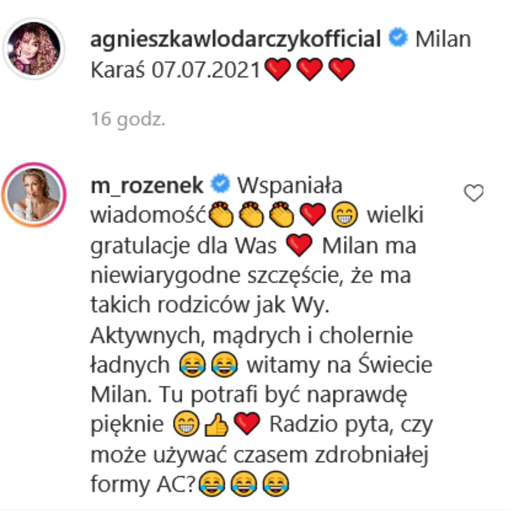 Małgorzata Rozenek gratuluje Agnieszce Włodarczyk narodzin synka
