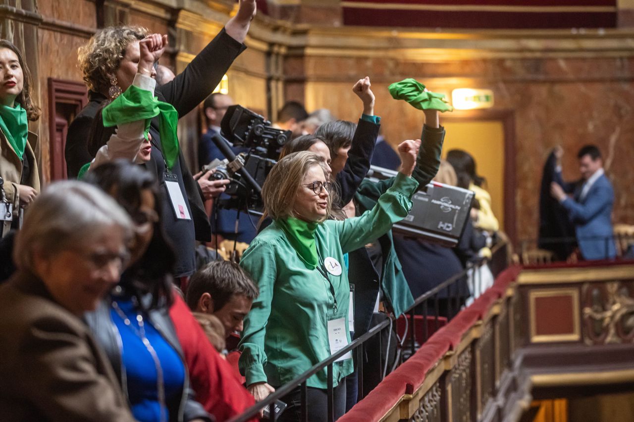 Pro-abortion activists during the vote on changing the constitution