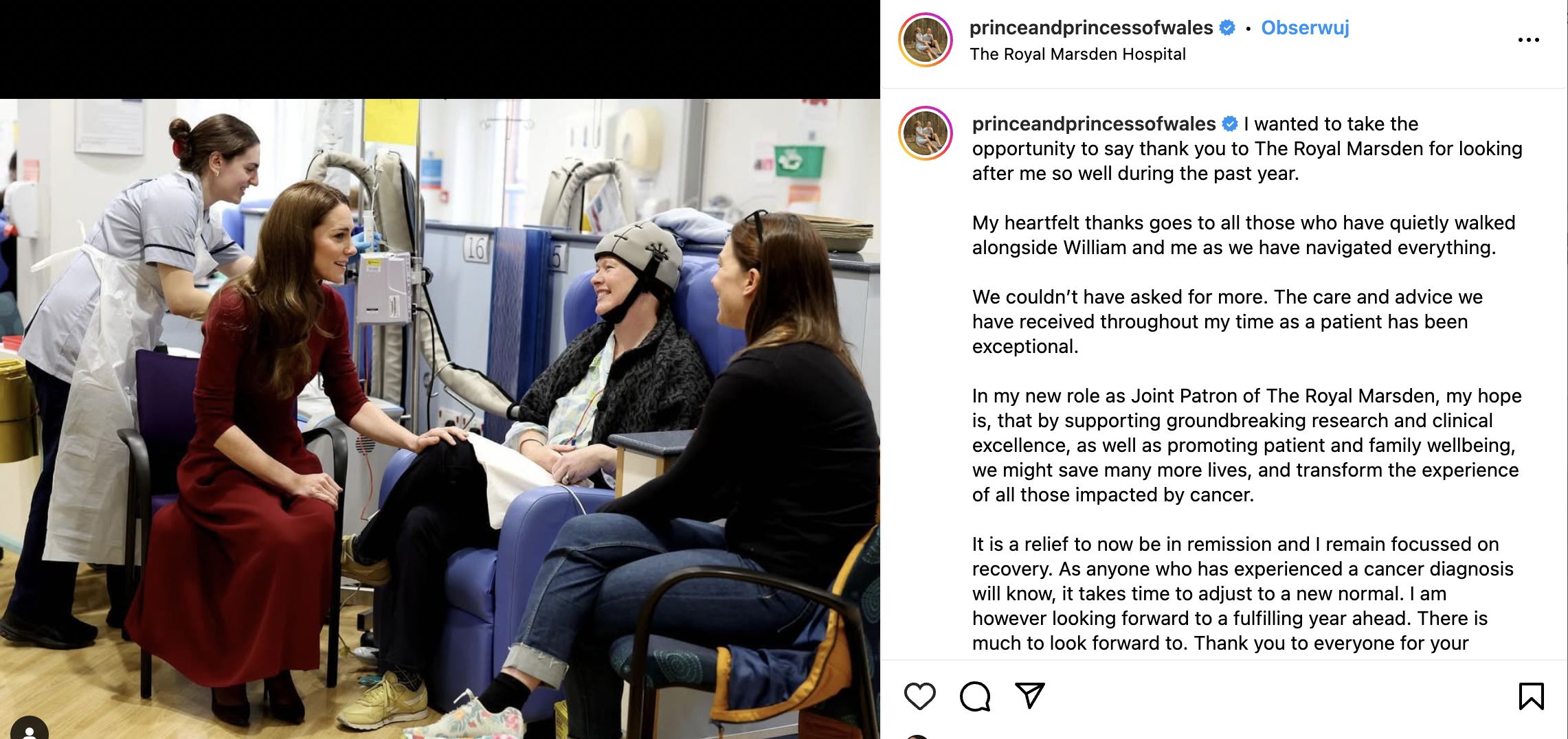 Księżna Kate podziękowała szpitalowi za pomoc