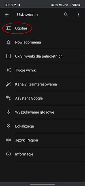Google Discover ustawienia