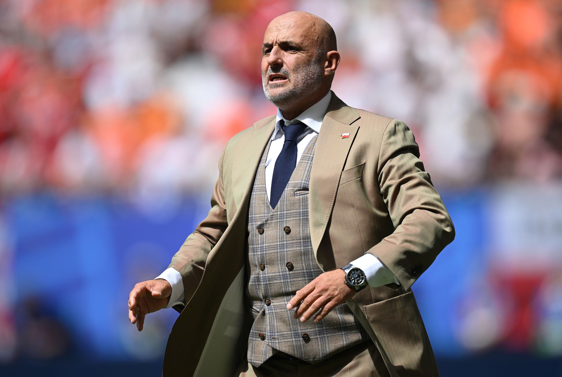 Poland v Netherlands: Group D - UEFA EURO 2024
HAMBURG, GERMANY - JUNE 16: Michal Probierz, Head Coach of Poland, looks on during the UEFA EURO 2024 group stage match between Poland and Netherlands at Volksparkstadion on June 16, 2024 in Hamburg, Germany.   (Photo by Stuart Franklin - UEFA/UEFA via Getty Images)
Stuart Franklin - UEFA