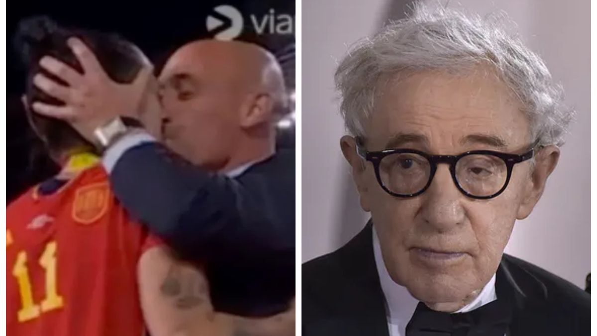 Na zdjęciu: Luis Rubiales całuje Jennifer Hermosę i Woody Allen (Getty Images/Mondadori Portfolio)