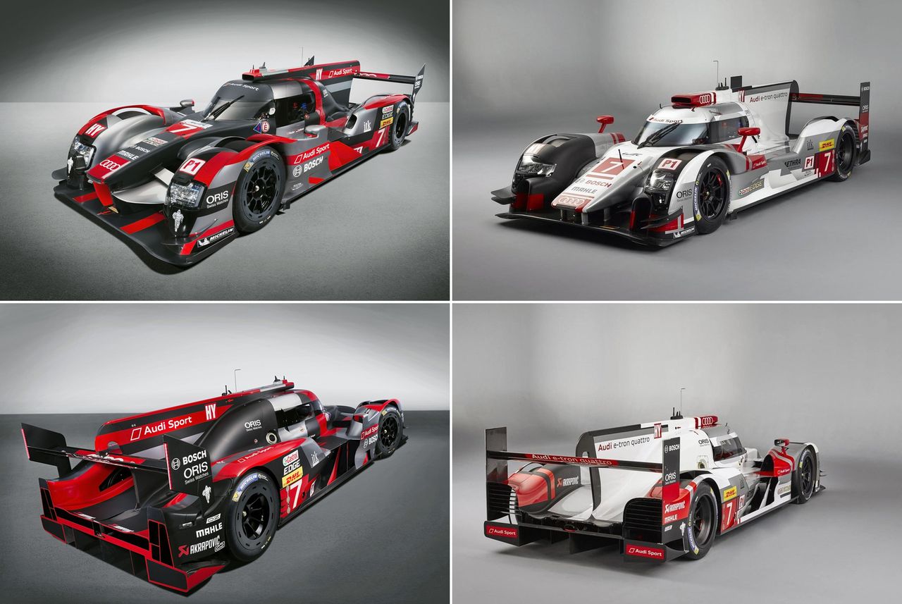 Po lewej nowe Audi R18 - po prawej R18 e-tron quattro z ubiegłego roku