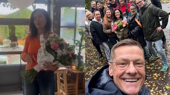 Kasia Cichopek zamiast na miesiąc miodowy, popędziła na plan "M jak miłość". Marcin Mroczek i ekipa serialu przywitała ją kwiatami