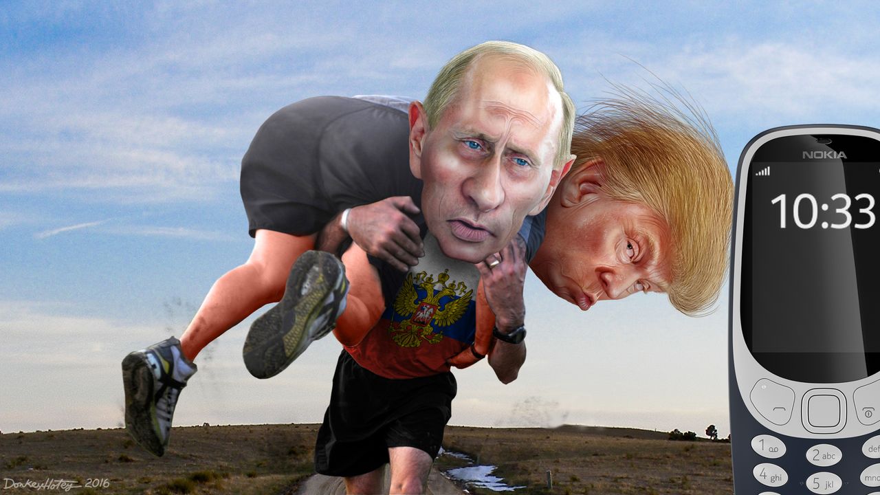 zmodyfikowana karykatura Trumpa i Putina