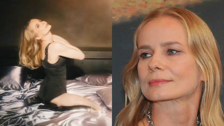 Magdalena Cielecka wygina się w body na łóżku