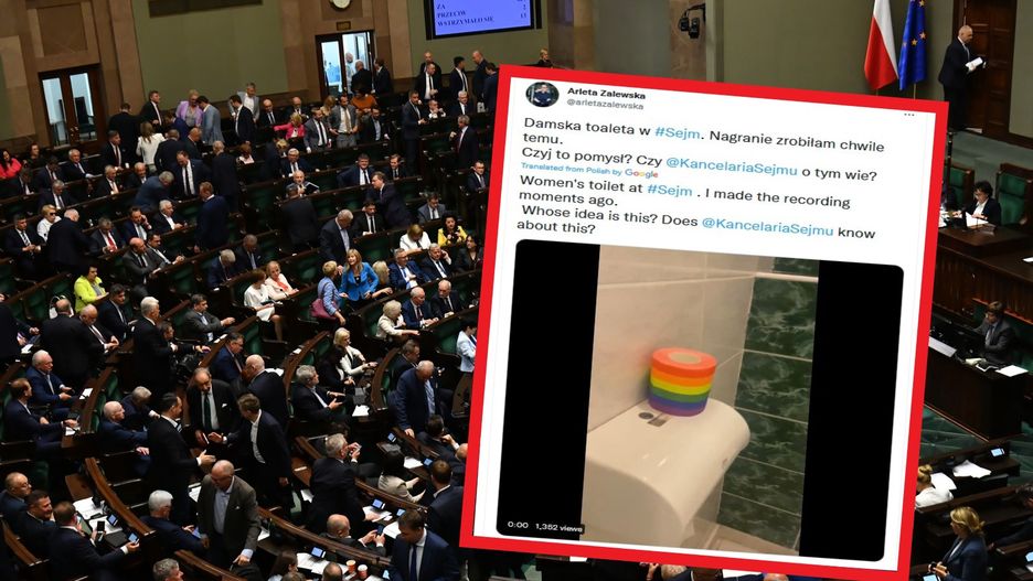 Tęczowy papier w sejmowej łazience