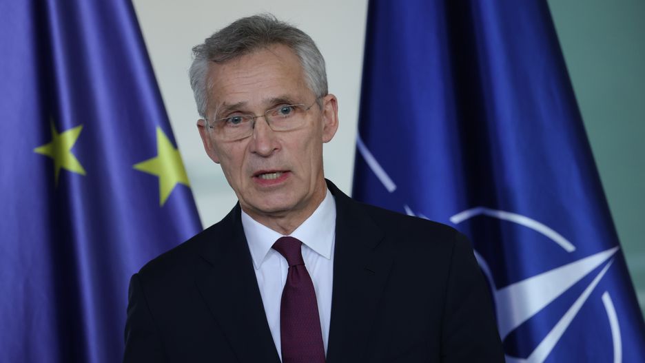BERLIN, GERMANY - APRIL 26: NATO Secretary General Jens Stoltenberg speaks to the media prior to talks with German Chancellor Olaf Scholz at the Chancellery on April 26, 2024 in Berlin, Germany. The two leaders are meeting as Ukrainian forces face a growing perilous situation in their defence against the Russian military. (Photo by Sean Gallup/Getty Images)