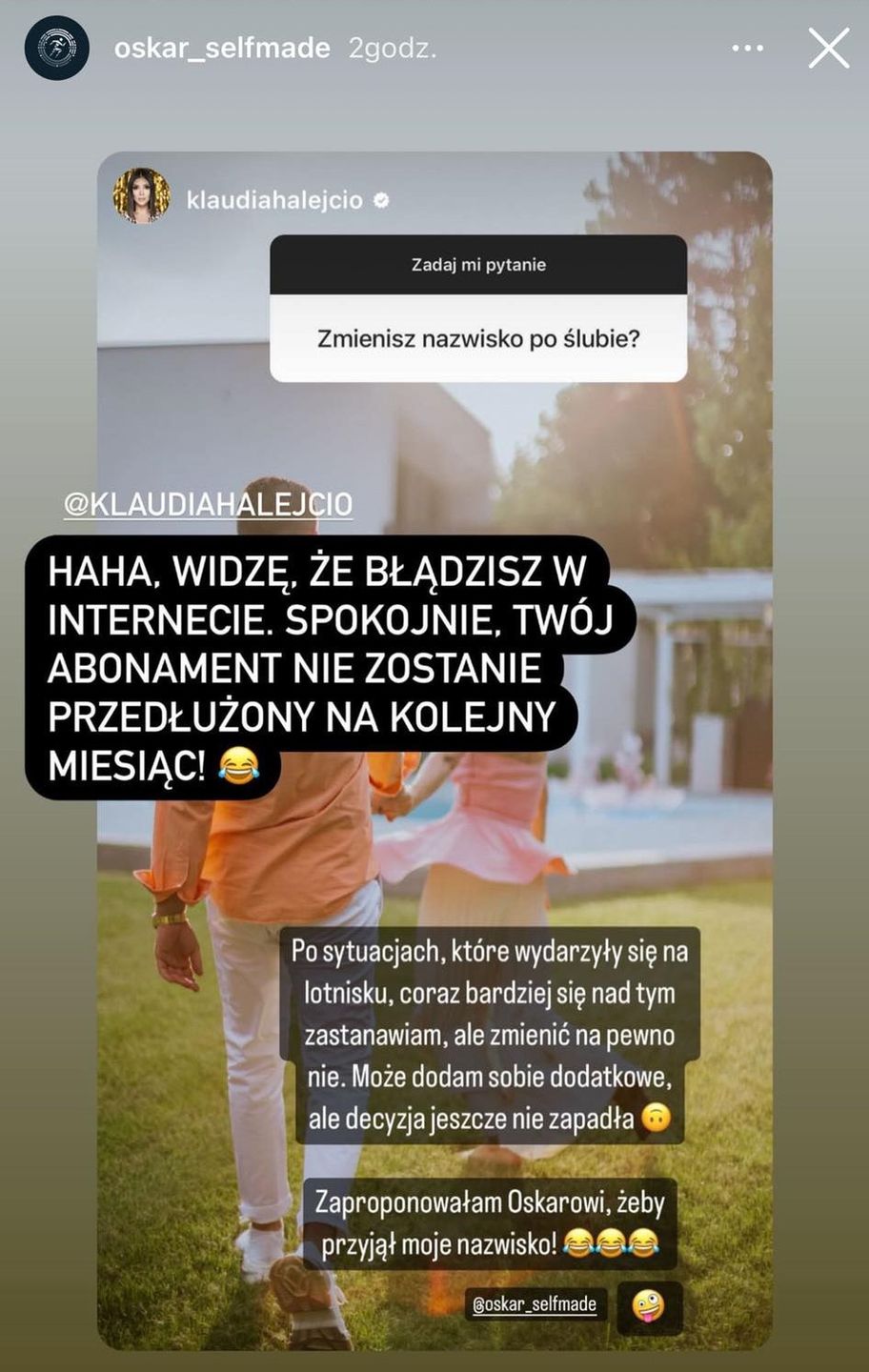 Klaudia Halejcio przekomarza się z narzeczonym