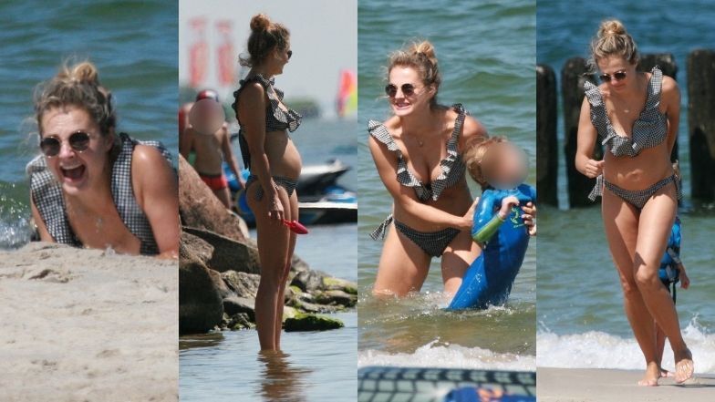 Naturalna Małgorzata Socha W BIKINI szaleje z dziećmi na plaży w Chałupach (ZDJĘCIA)