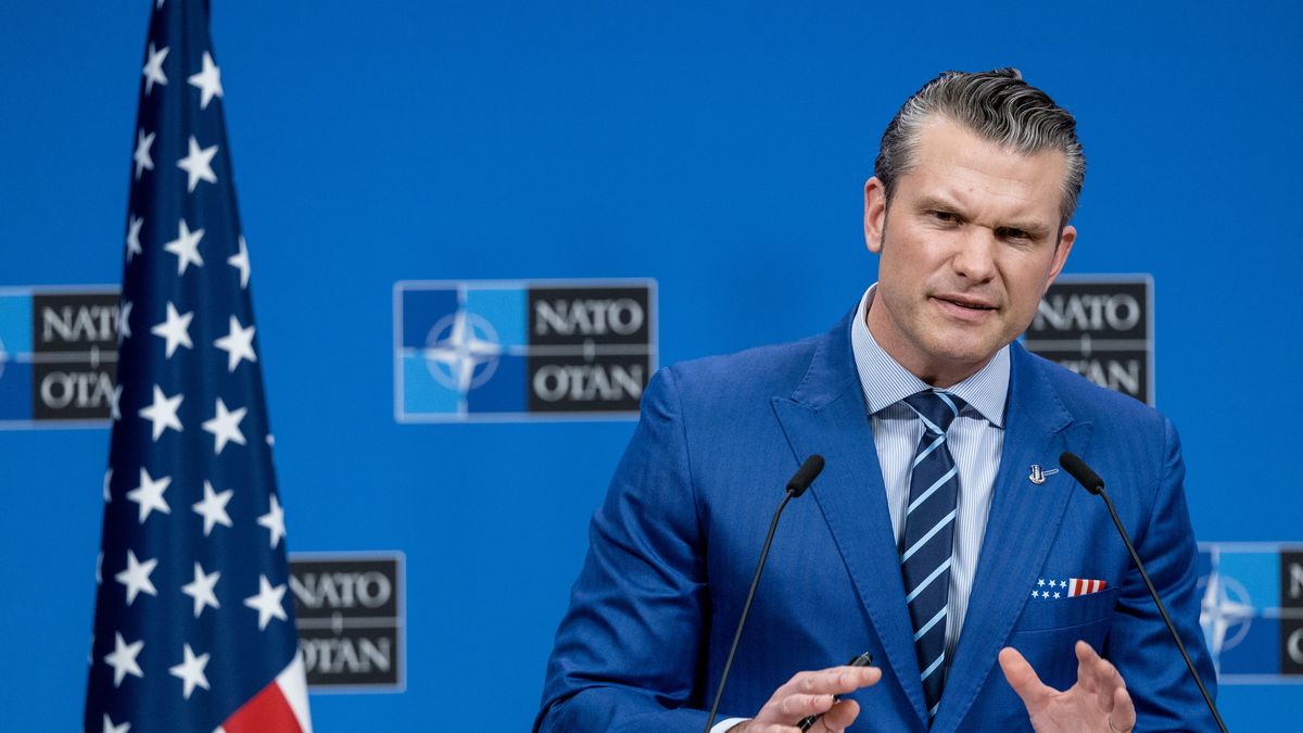 BRUSSELS, BELGIUM - FEBRUARY 13: U.S. Secretary of Defence Pete Hegseth holds his closing press conference at the end of defense ministers' meetings at NATO headquarters on February 13, 2025 in Brussels, Belgium. NATO Defence Ministers are convening in Brussels for a meeting chaired by NATO Secretary General Mark Rutte. Hegseth marked the first visit to NATO by a member of the new Trump administration. High on the agenda for the allies will be ascertaining how the U.S. intends to influence the trajectory of the war in Ukraine, as the conflict nears the third anniversary of Russia's full-scale invasion.  (Photo by Omar Havana/Getty Images)