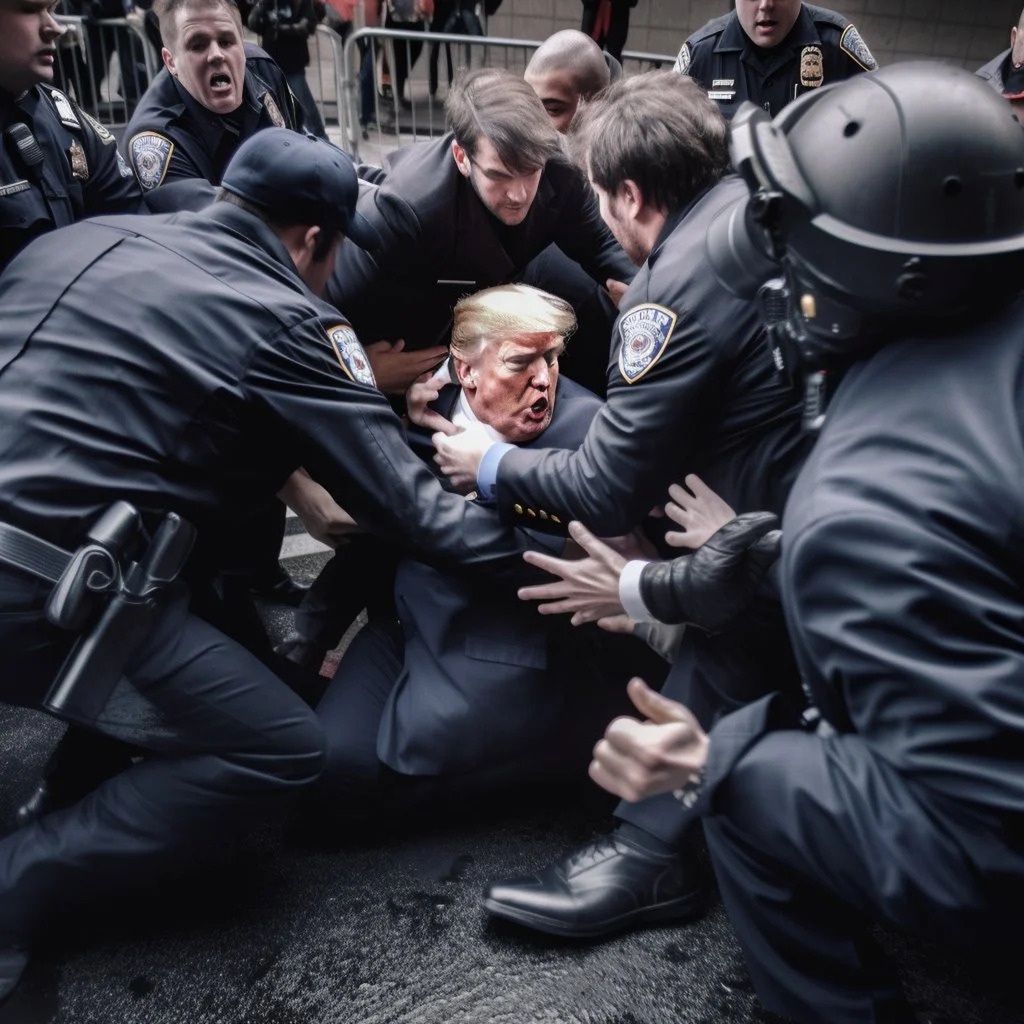 "Aresztowanie Donalda Trumpa" okiem Midjourney.