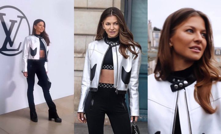 Anna Lewandowska w kurtce MOTOCYKLOWEJ podbija pokaz Louis Vuitton. Modna? (ZDJĘCIA)