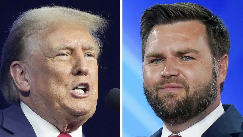 Temporary
FILE - This combo image shows Republican presidential candidate former President Donald Trump, left, March 9, 2024 and Republican vice presidential candidate Sen. JD Vance, R-Ohio, right, Aug. 5, 2022.  Trump says Vance will be his vice presidential pick. He says on his Truth Social Network that, ?After lengthy deliberation and thought, and considering the tremendous talents of many others, I have decided that the person best suited to assume the position of Vice President of the United States is Senator J.D. Vance of the Great State of Ohio.? (AP Photo, File)