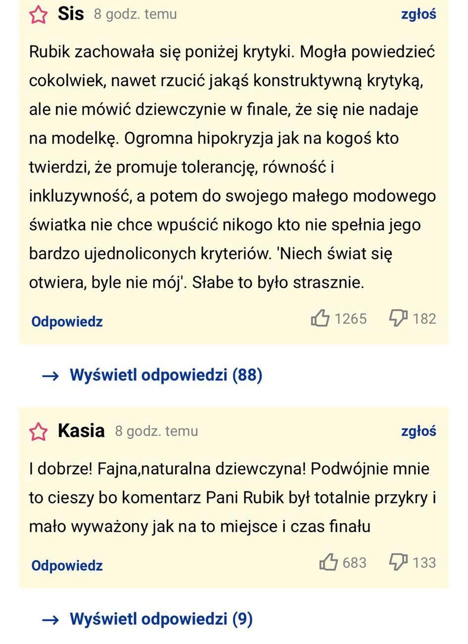 Reakcje na komentarz Anji Rubik