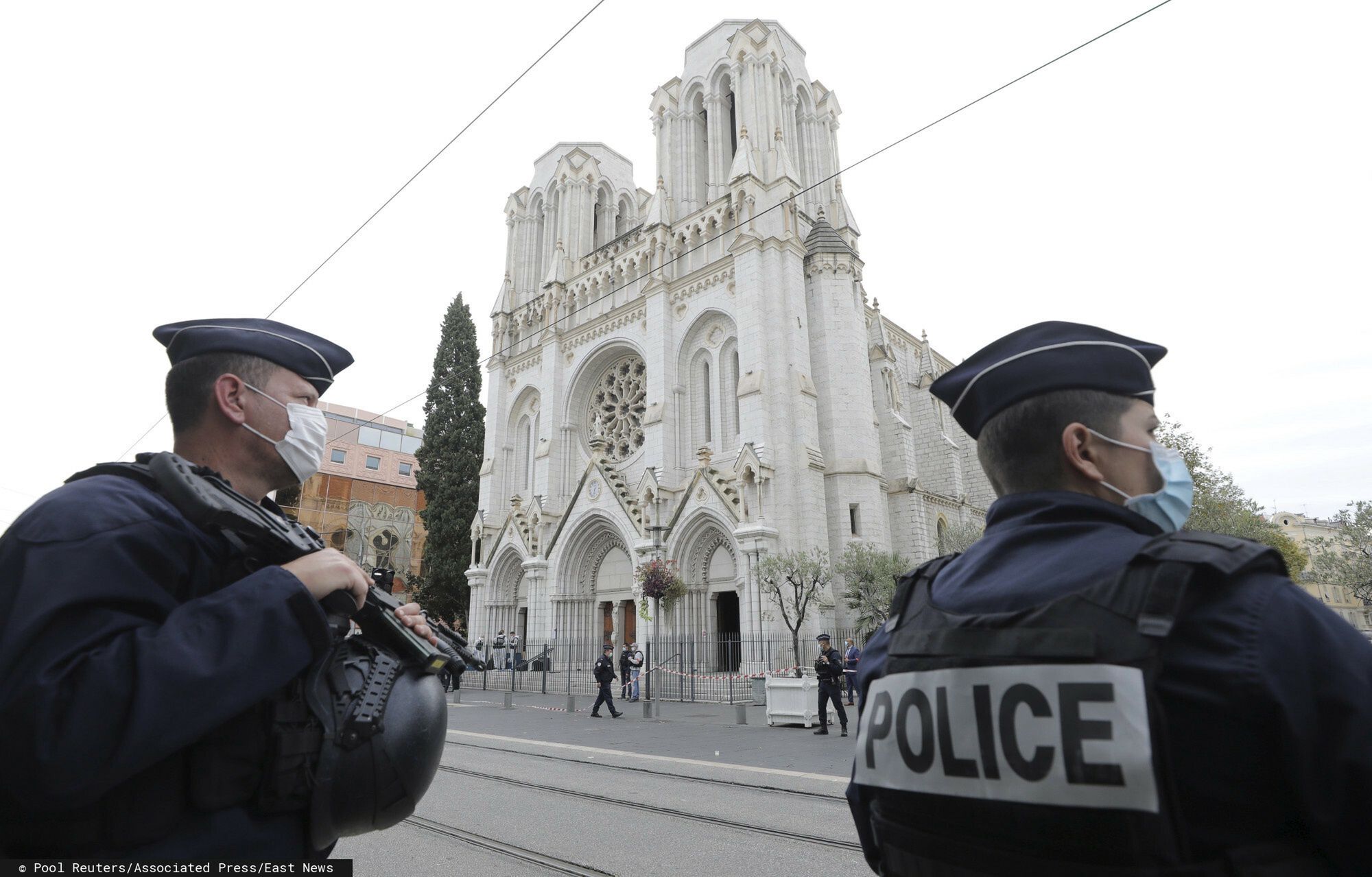 arch42
Police officers stand guard near Notre Dame church in Nice, southern France, Thursday, Oct. 29, 2020. An attacker armed with a knife killed at least three people at a church in the Mediterranean city of Nice, prompting the prime minister to announce that France was raising its security alert status to the highest level. It was the third attack in two months in France amid a growing furor in the Muslim world over caricatures of the Prophet Muhammad that were re-published by the satirical newspaper Charlie Hebdo. (Eric Gaillard/Pool via AP)
Pool Reuters