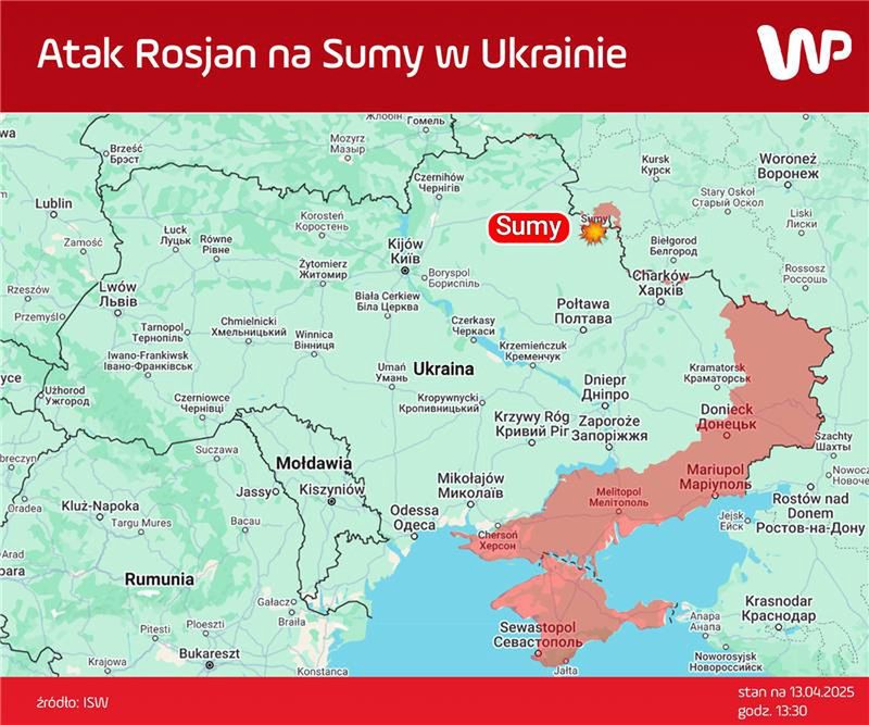 Atak Rosjan na Sumy w Ukrainie