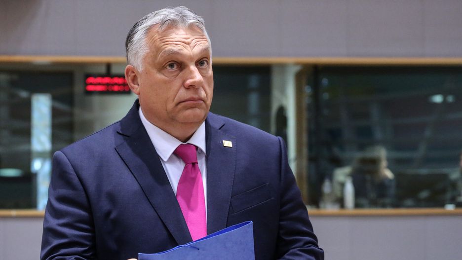 Viktor Orban, Hungary's prime minister, on the first day of a special European Union (EU) leaders summit at the European Council headquarters in Brussels, Belgium, on Monday, May 30, 2022. European Union leaders intend to give their political backing to a ban on Russian oil, paving the way for a possible agreement next month on a sixth package of sanctions targeting Moscow for its invasion of Ukraine. Photographer: Valeria Mongelli/Bloomberg via Getty Images