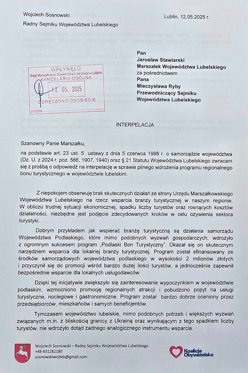 Interpelacja radnego do sejmiku woj. lubelskiego