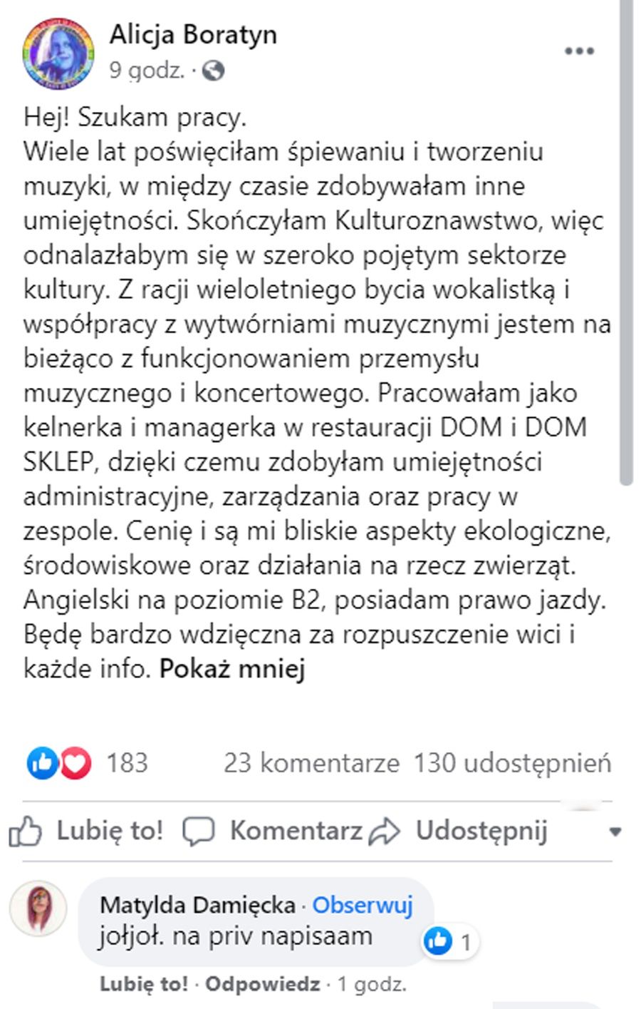 Ala Boratyn szuka pracy 