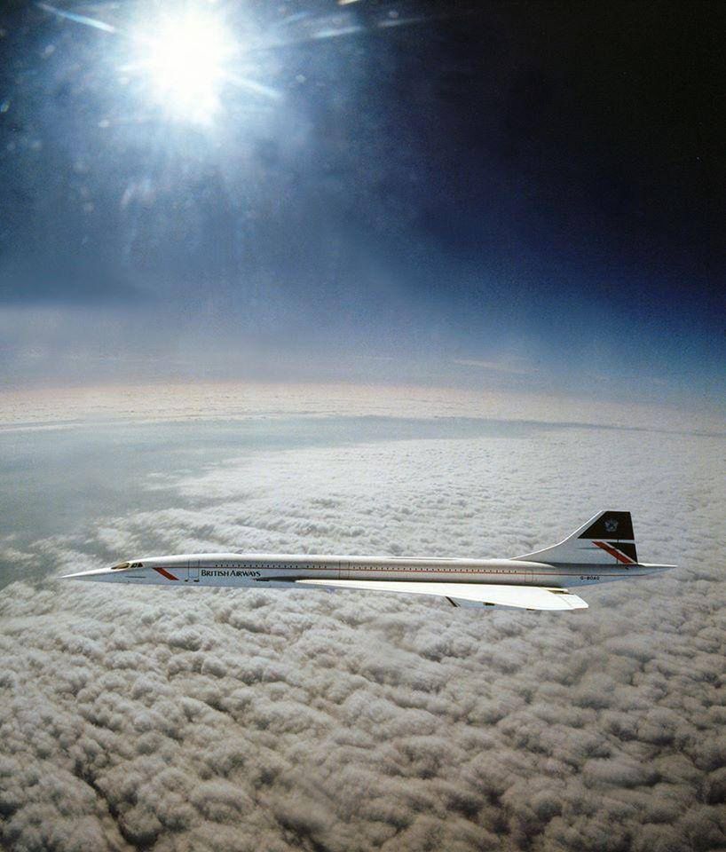 A photo of the Concorde flying at Mach 2 speed