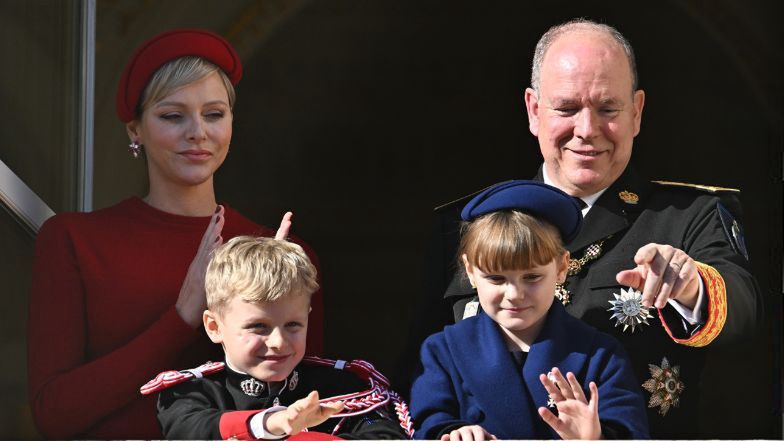 Princess Charlene poses with her family for a holiday photo.