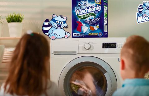 Niemiecka marka środków piorących Der Waschkönig z reklamą w Polsacie