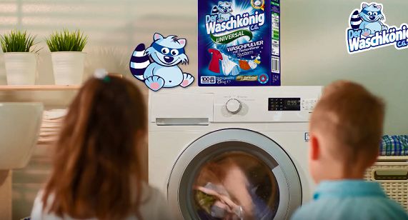 Niemiecka marka środków piorących Der Waschkönig z reklamą w Polsacie