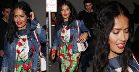 Salma Hayek idzie z mężem na kolację w sukience Gucci za 15 tysięcy