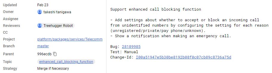 Kod odpowiedzialny za blokowanie połączeń pojawił się w repozytorium Android Open Source Project jeszcze w lutym.