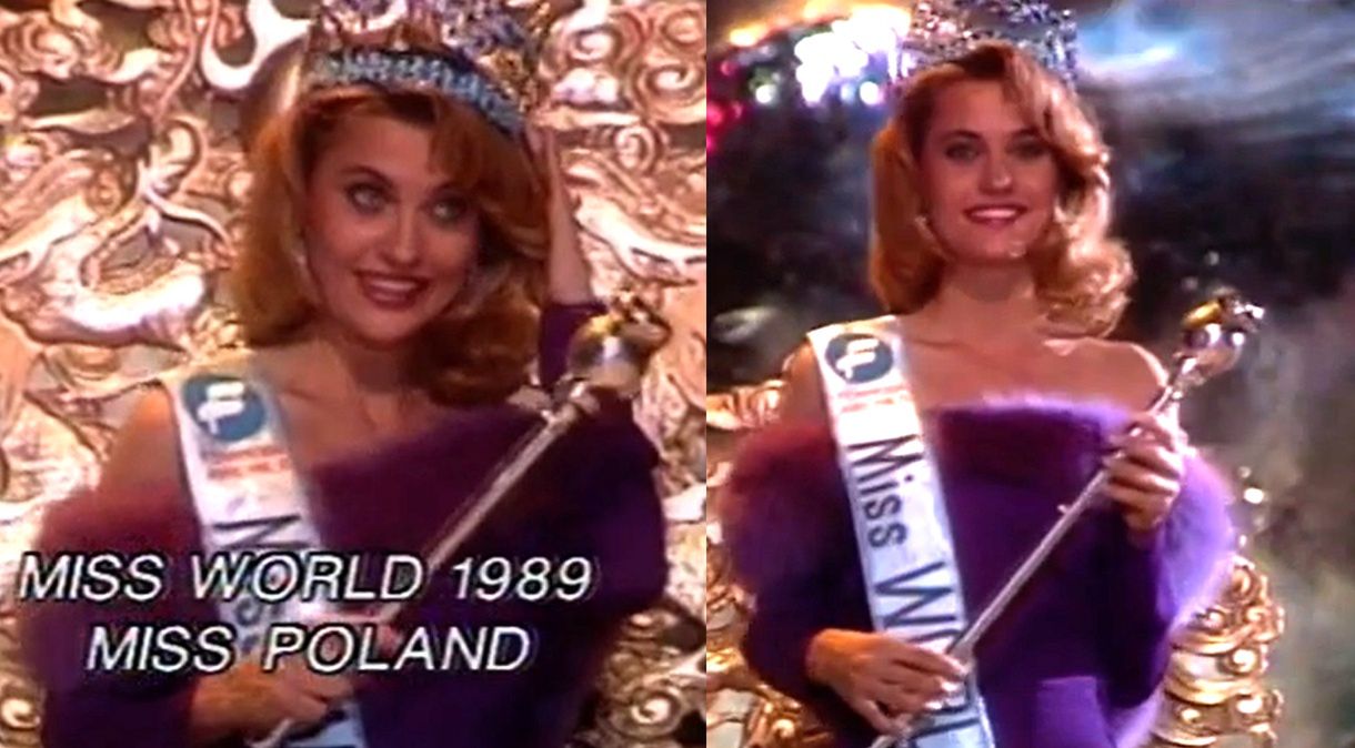 Aneta Kręglicka na wyborach Miss World 1989