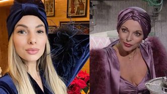 Izabela Janachowska pozuje w TURBANIE I PIÓRACH. Fani: "Jak Alexis Carrington"