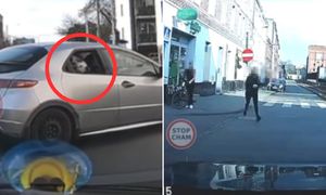 Sceny przed Żabką. W aucie był tylko pies. Nagrało się