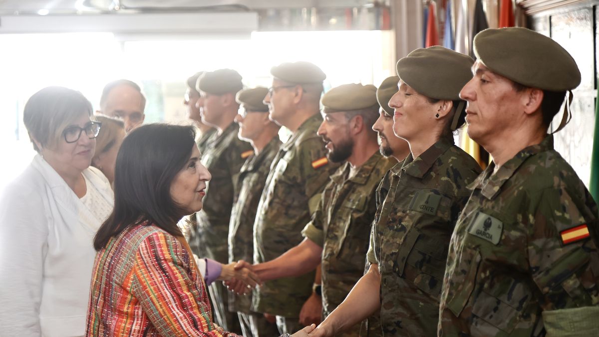 CASTELLON DE LA PLANA VALENCIA,, SPAIN - JUNE 04: Defense Minister Margarita Robles greets military commanders upon her arrival to visit Ukrainian military family members invited by the Ministry of Defense, at the Military Residence of Castellon de la Plana, June 4, 2025, in Castellon de la Plana, Valencian Community, Spain. Robles visited the military residence to meet with the families of Ukrainian servicemen invited by the Ministry of Defense. The purpose of the meeting is to take them away from the war for a few days and is part of the humanitarian aid program promoted by the Ministry of Defense. (Photo By Carme Ripolles/Europa Press via Getty Images)