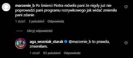 Odpowiedź Agnieszki Woźniak-Starak na słowa internauty