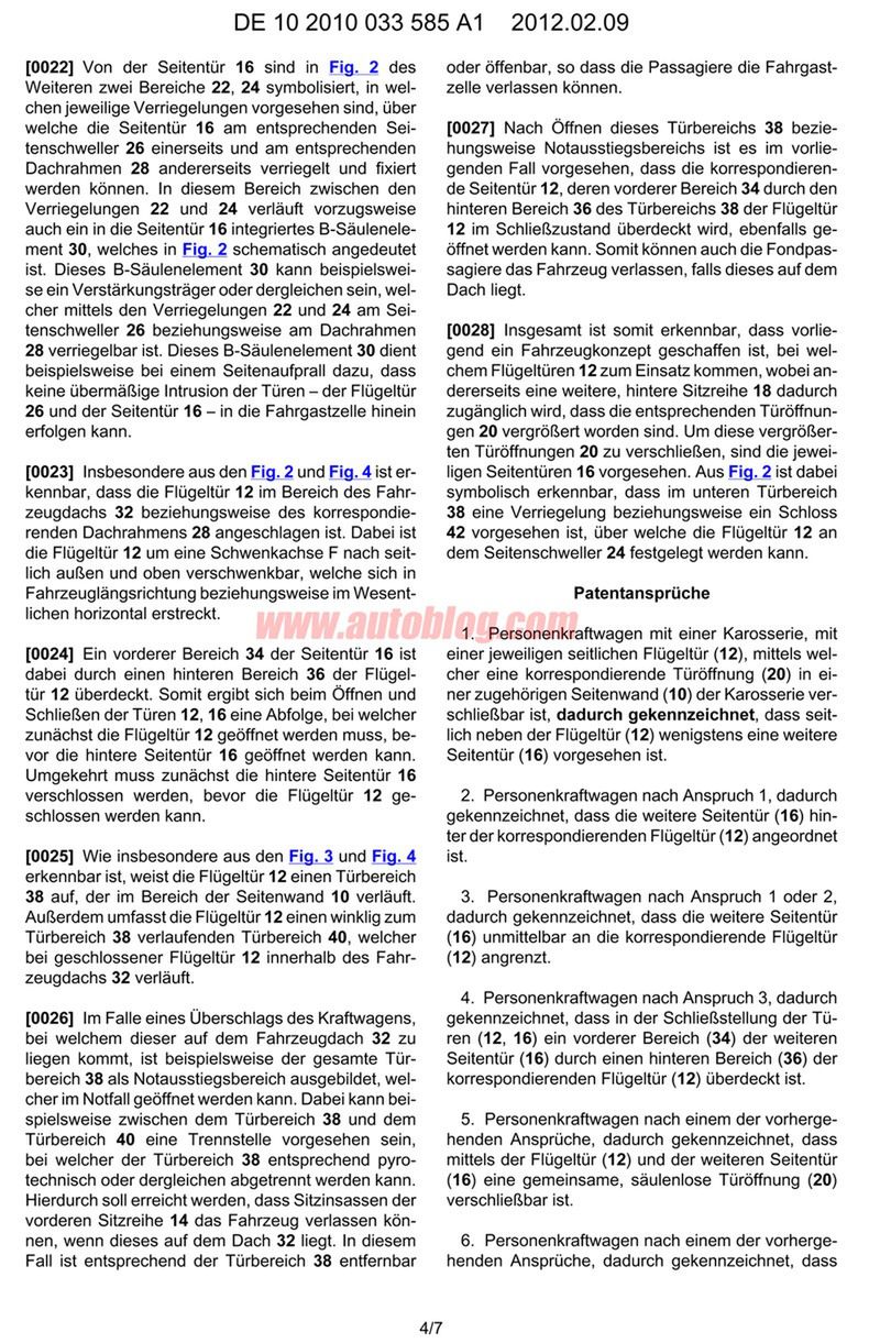 4-drzwiowy Mercedes-Benz SLS AMG - patent