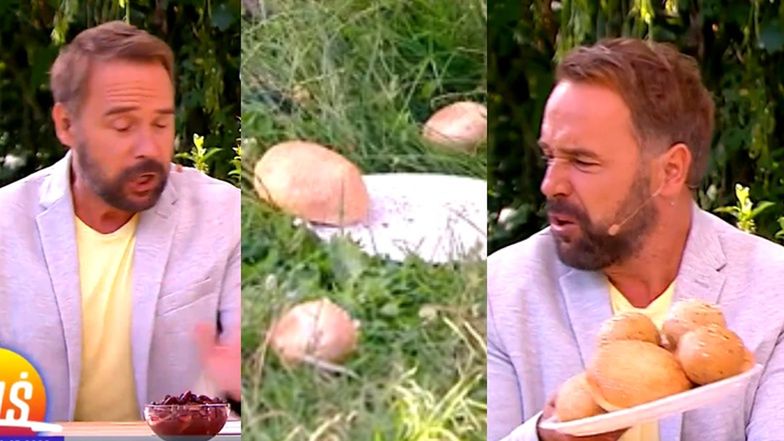 Łukasz Nowicki rzuca pieczywem na wizji