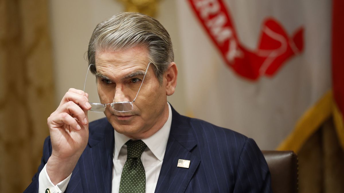 WASHINGTON, DC - OCTOBER 14: U.S. Treasury Secretary Scott Bessent adjusts his glasses during a meeting with U.S. President Donald Trump and President of Argentina Javier Milei in the Cabinet Room at the White House on October 14, 2025 in Washington, DC. Trump is hosting Milei for a working lunch days after the U.S. Treasury finalized a $20 billion currency swap framework with Argentina in an effort to help stabilize its economy. (Photo by Kevin Dietsch/Getty Images)