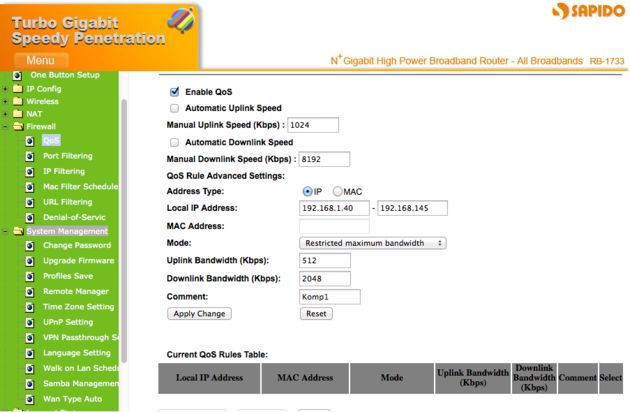 SAPIDO Turbo Gigabit Router RB-1733