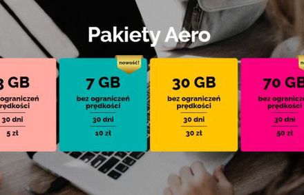Aero2 z nowymi pakietami internetowymi. Od 3 do 70 GB w cenie  5 – 50 zł miesięcznie