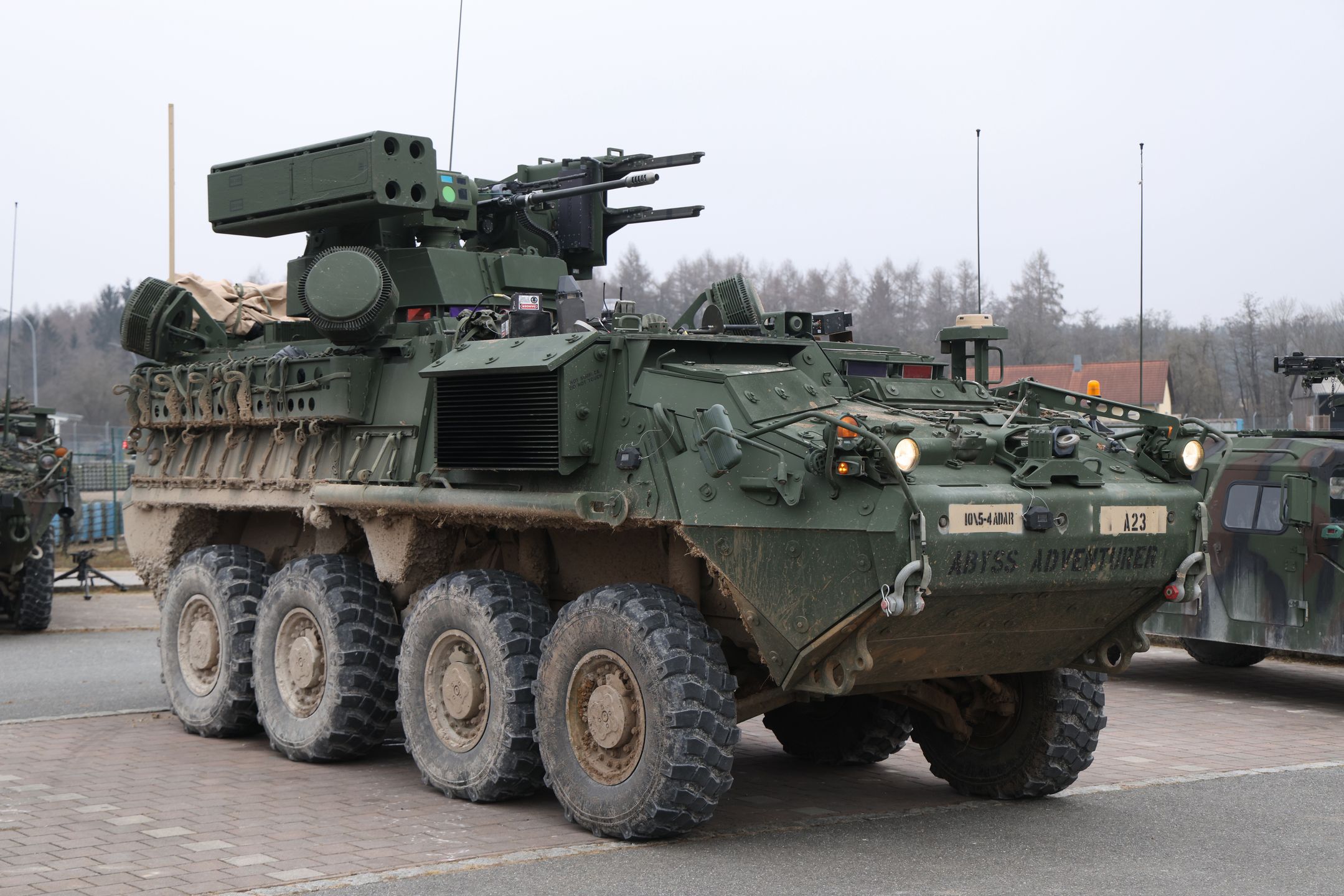 HOHENFELS, GERMANY - FEBRUARY 04: A U.S. Army Maneuver Short-Range Air Defense (MSHORAD) Stryker vehicle stands parked during the Combined Resolve 25-1 military exercises at the Hohenfels Training Area in Bavaria on February 4, 2025 near Hohenfels, Germany. The exercises are giving soldiers training and testing experience with different kinds of drones, tactics and new equipment. The ongoing war in Ukraine, where drones are more numerous and are having more effect than in any previous large-scale military conflict, has accelerated drone development, integration and deployment in the U.S. military. (Photo by Sean Gallup/Getty Images)